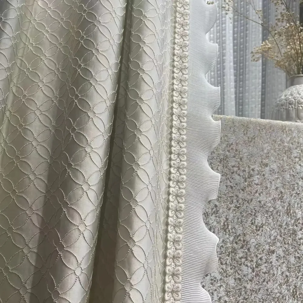 

Fashion New Cream Four-leaf Clover Luxury Jacquard Curtain French Retro Curtains For Living Room Bedroom Dining Blackout Tulle