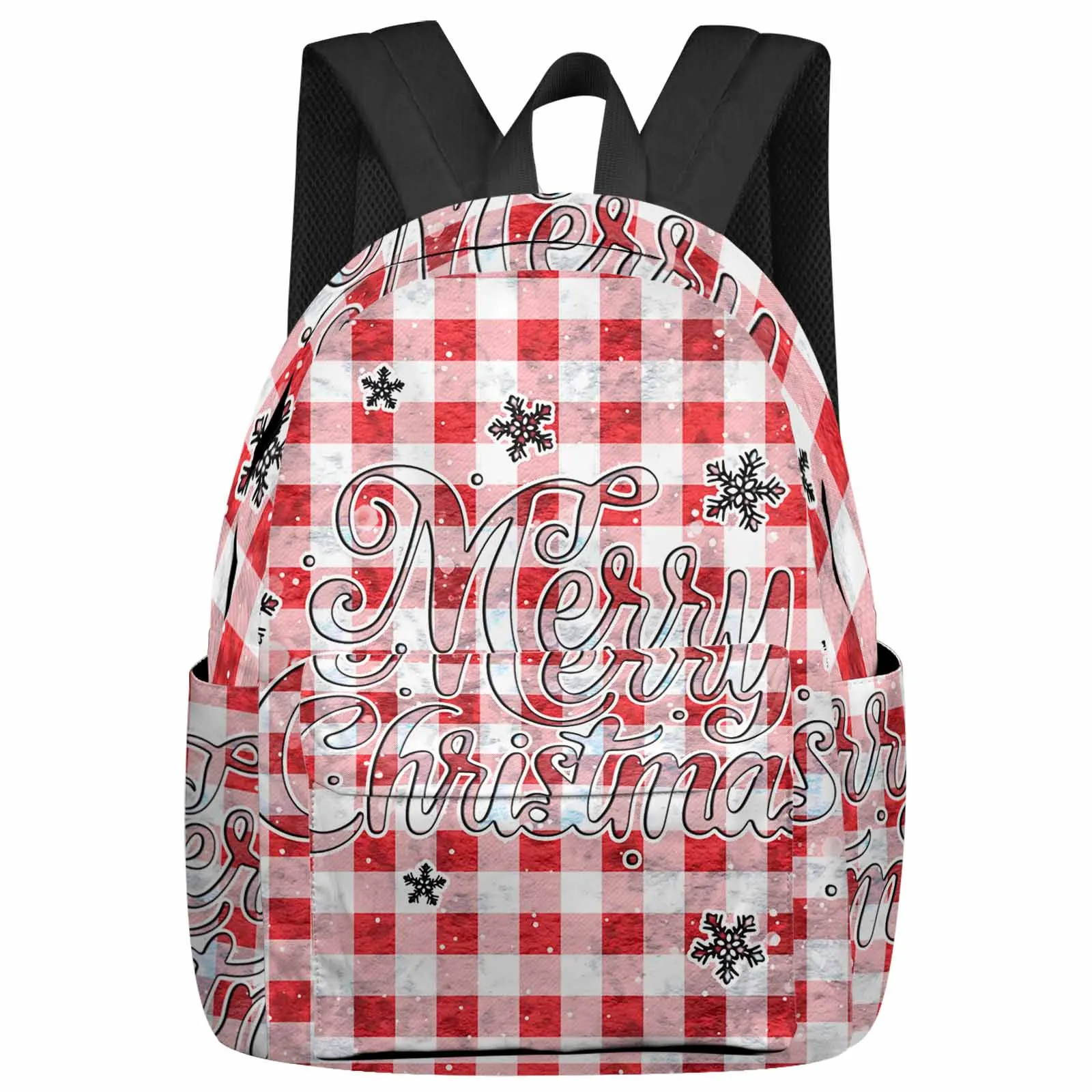 

Christmas Checkered Snowflakes Large Capacity Backpack Men Laptop Bags High School Teen College Girl Student Mochila