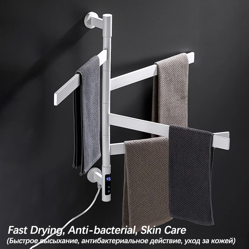 Bathroom Fast Drying Electric Towel Rack Smart Display Electric Heated Towel Rail Stainless Steel Antibacterial Towel Warmer