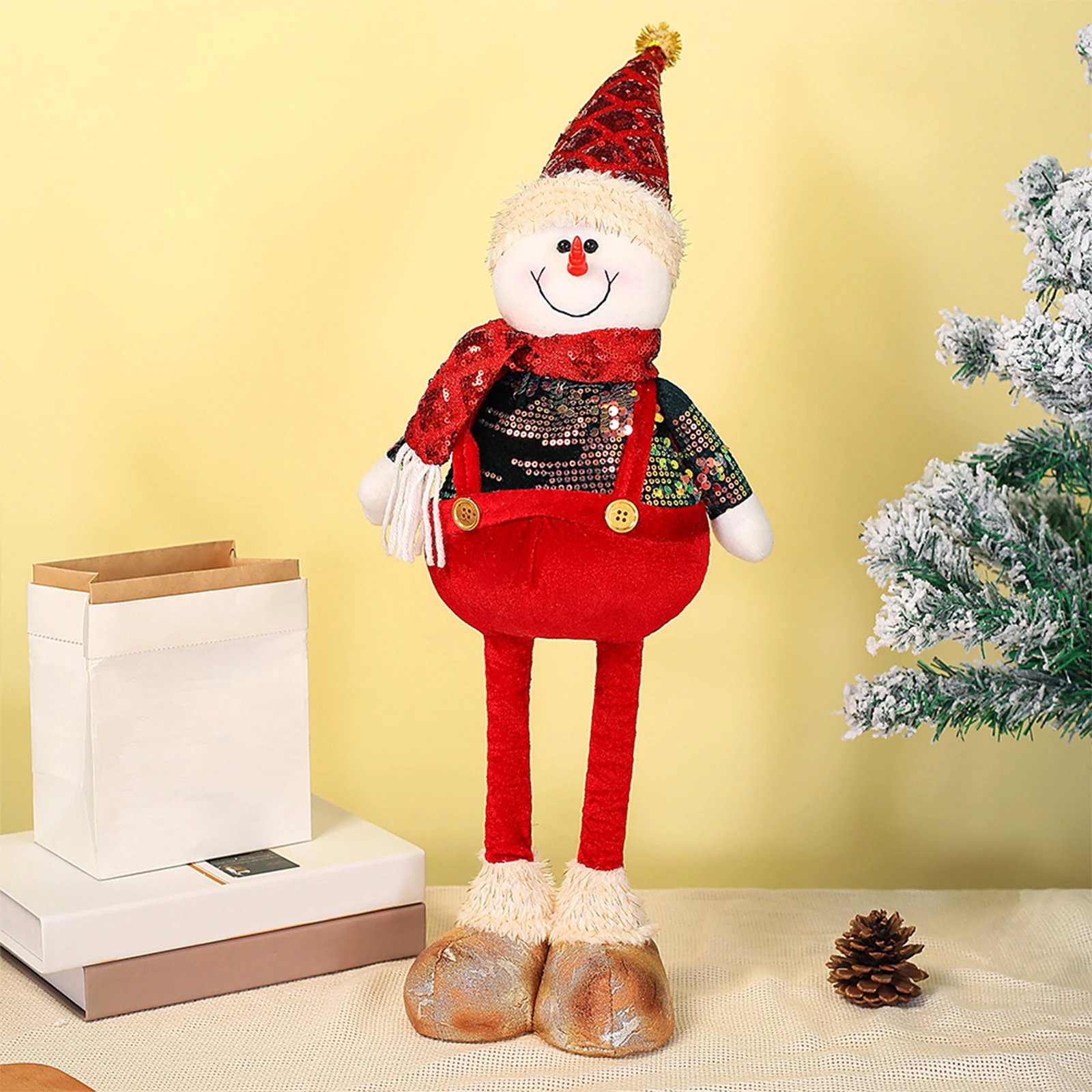 تمثال زينة عيد الميلاد مع أرجل زنبركية قابلة للسحب دمية عيد الميلاد الدائمة ديكور دمية عيد الميلاد ديكور العطلة