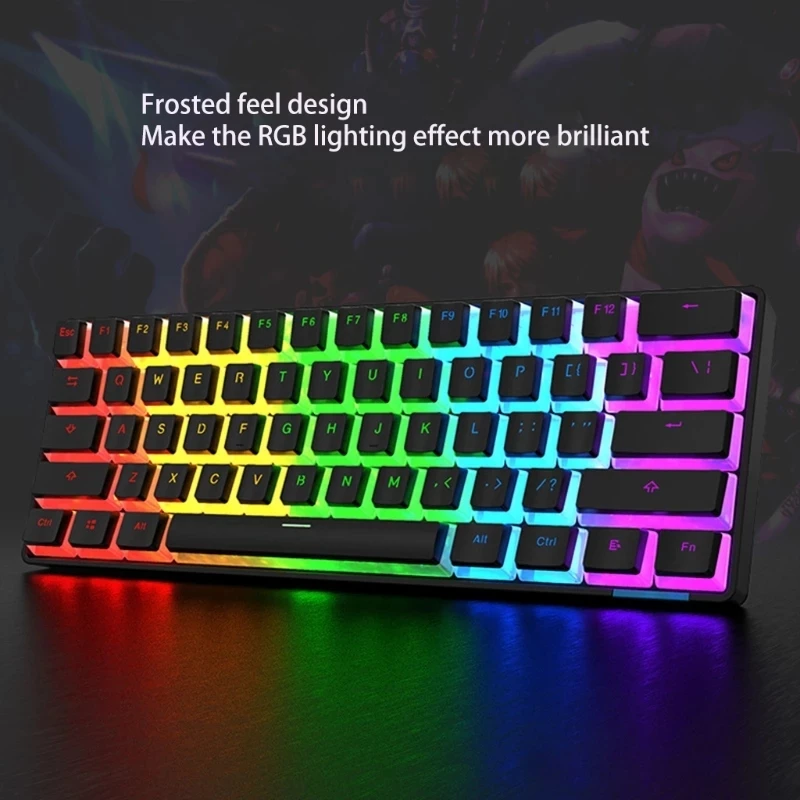 لوحة مفاتيح ميكانيكية شفافة لهواة الألعاب MK61 60% سلكية تعمل بالبلوتوث RGB Gateron مفتاح بصري لهواة الحلوى 61 مفتاح