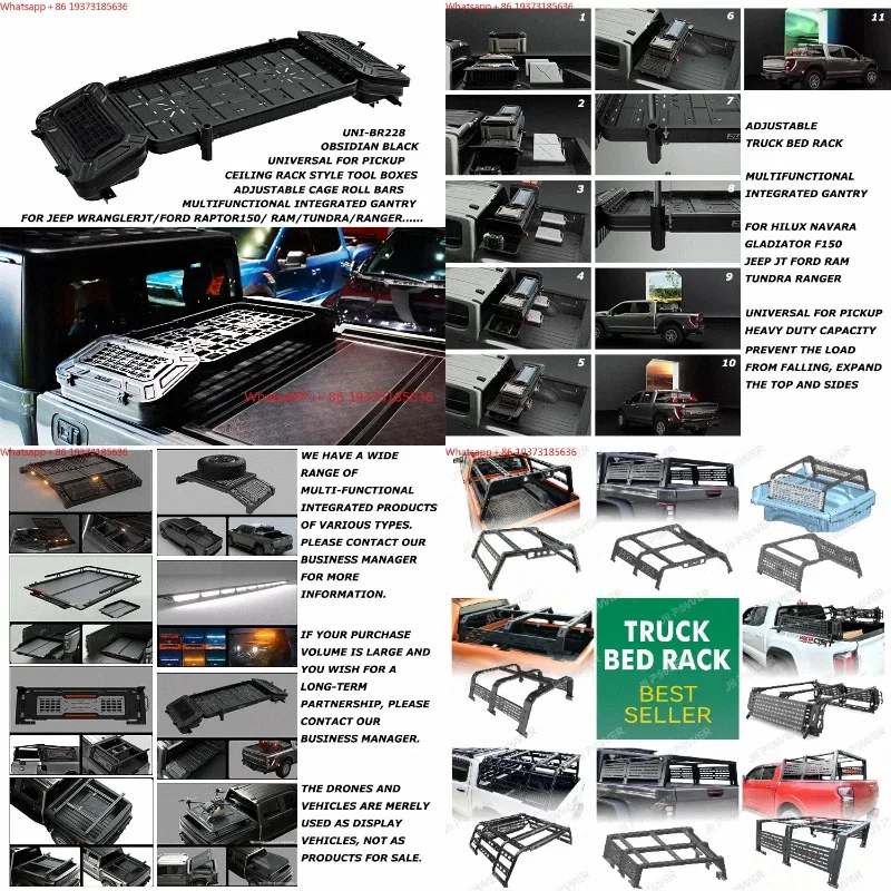 For Adjustable Truck Bed Rack Multifunctional Integrated Gantry for Hilux Navara Gladiator F150 JEEP JT FORD RAM Tundra Ranger