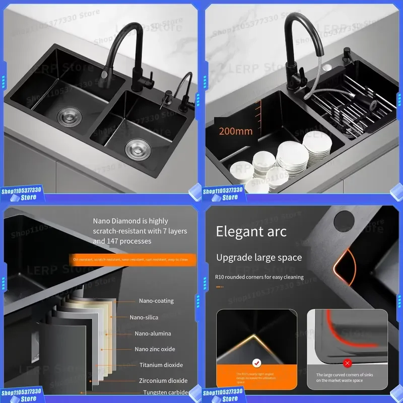 Modern Brushed Stainless Steel Double Bowl Kitchen Sink Handmade Undermount Design Durable Surface for Home Renovation