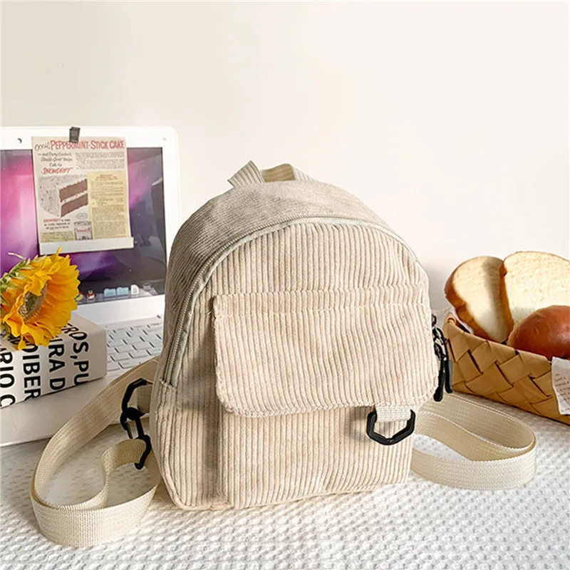 Modischer Damen-Mini-Rucksack Einfarbiger Cord-Kleiner Rucksack ​   Einfacher Lässiger Studentenrucksack Reiserucksack 2023