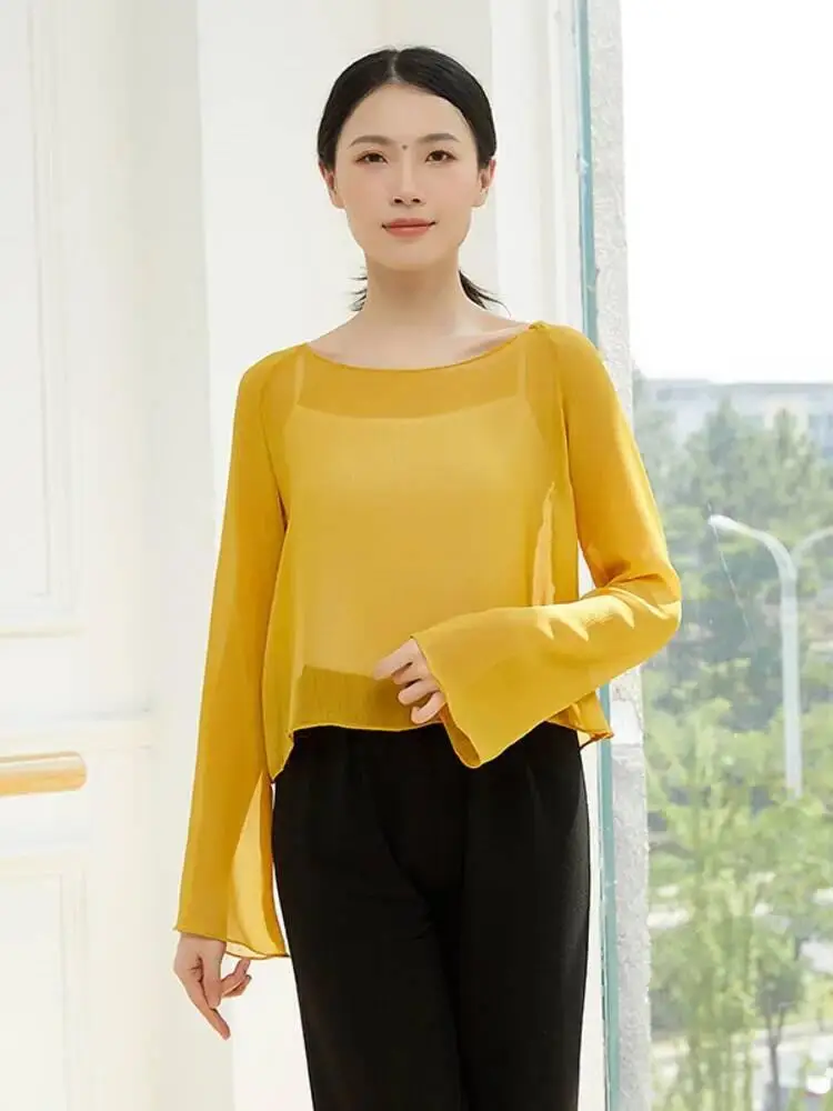 Lose Mesh Top Einfarbig Rundhals Modern Dance Kostüm Frauen Zeitgenössische Bühne Leistung Lyrical Jazz Praxis Shirt