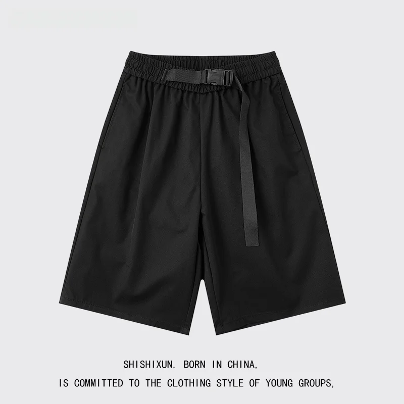 

Летняя рабочая одежда Cool Sensation: мужские повседневные брюки с эластичным поясом, синим ремнем и длиной до колена, модные молодежные штаны.