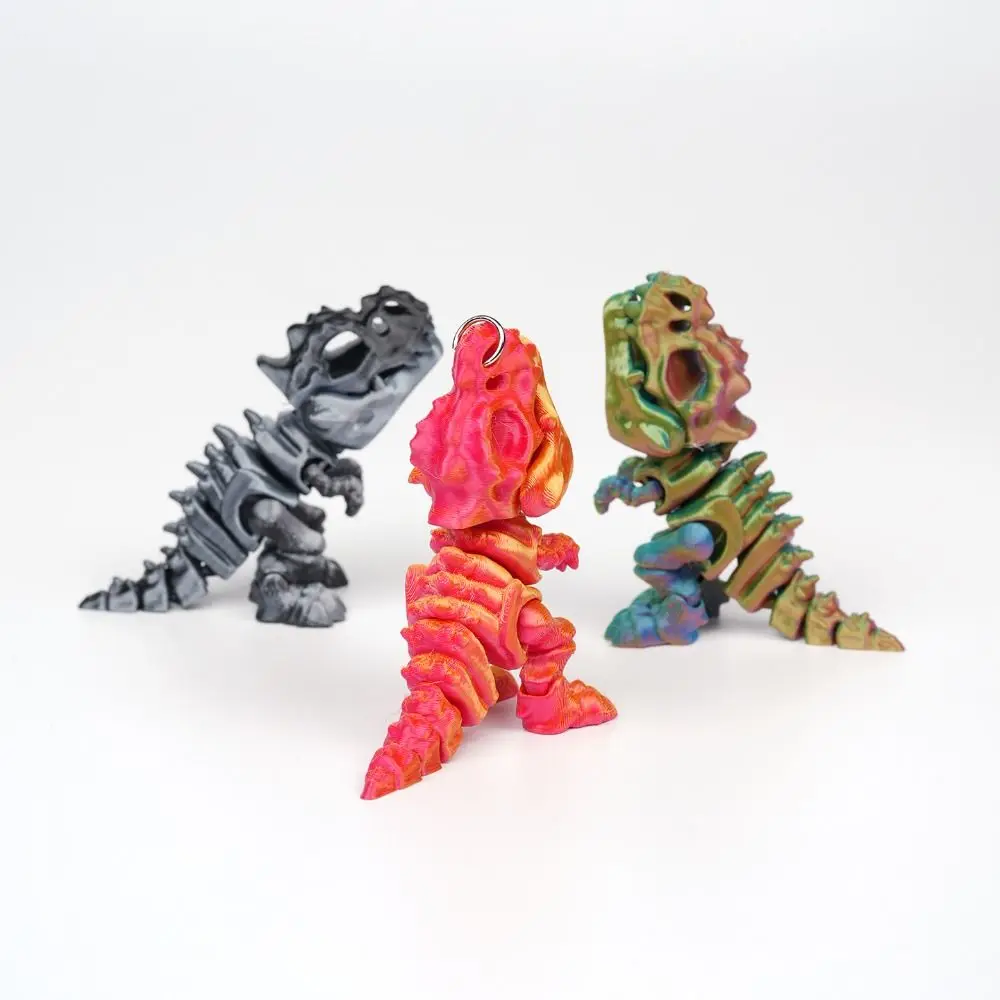 3D Printed Tyrannosaurus Rex Skeleton Model Rotatable Joints Gradient T-Rex Action Figure with Keychain Dinosaur Model