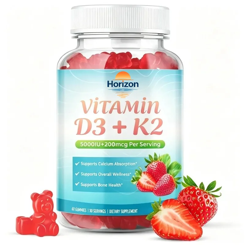 Vitamin D3 K2 Gummies 5000IU Sugar Free Supplement 60 Gummies