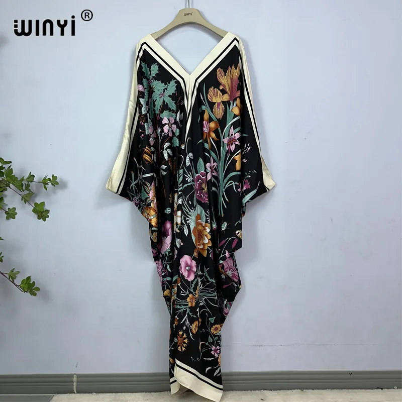 

WINYI Dress Length:130cm Fashion turkey dresses Bohemia Print abaya Women Long kaftan summer Color african evening dress woman