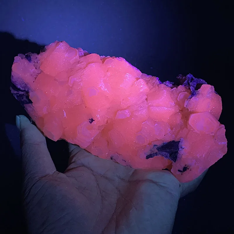 100% natural pink colour calcite with fluorescent effect rough specimen healing crystal stone