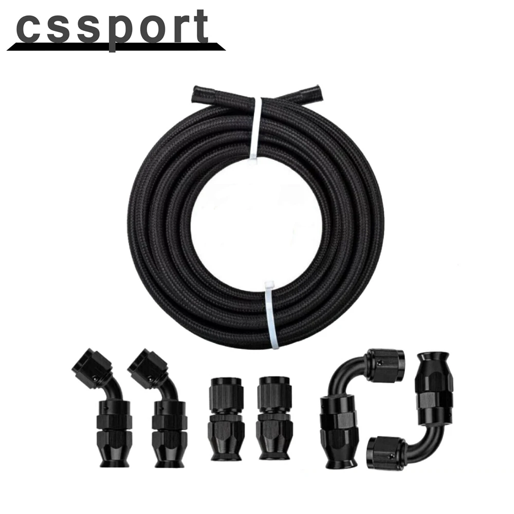 

AN4/8 Nylon Braided PTFE Fuel Line 10FT 6/10PCS Fittings Hose Kit E85 Black