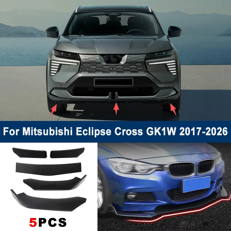 For Mitsubishi Eclipse Cross GK1W 17-26 model, adjustable 5PCS front bumper lip spoiler protection decorative kit, car body kit