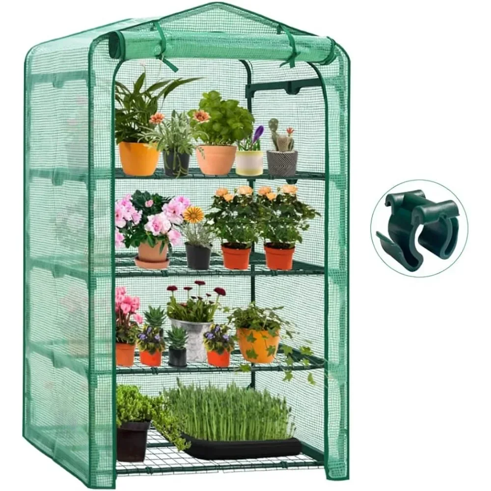 

4 Tier Greenhouse with Wire Shelves, Portable Indoor & Outdoor Garden Green House with Roll-Up Zipper Door, Clear/Green PE Cover