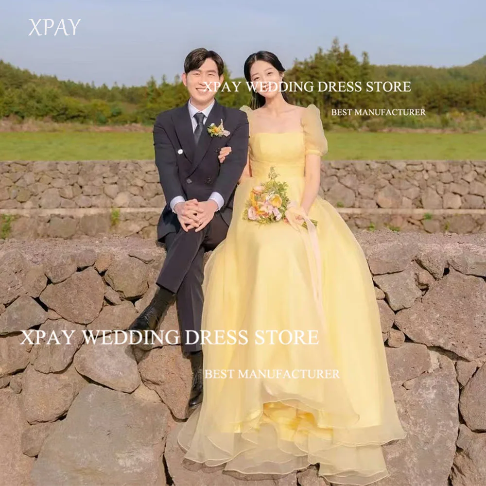 

XPAY Fairy Square Collar Puff Sleeves Organza Long Prom Dresses Korea Customised Wedding Photoshoot Floor-Length Elegant Evening