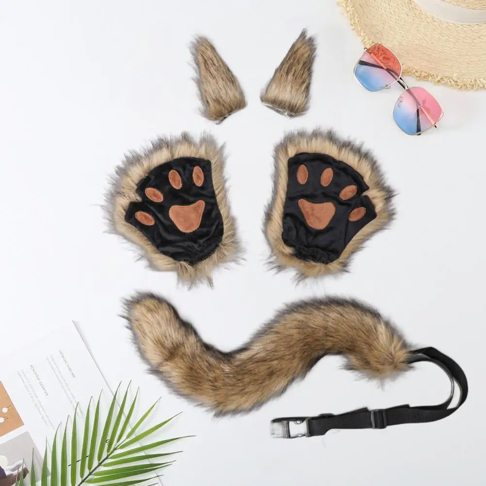 

Soft Fake Tail Soft Fuzzy Plush Cosplay Fox Tail Set with Paw Gloves Hairpin Adjustable Waist for Performance for A