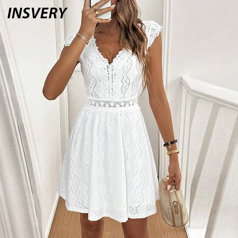 Elegantes Damen-Minikleid in A-Linie mit Blumenmuster, V-Ausschnitt, kurze Ärmel, Partykleid, Damen-Sommer-Strand-Urlaubskleid, Weiß und Schwarz