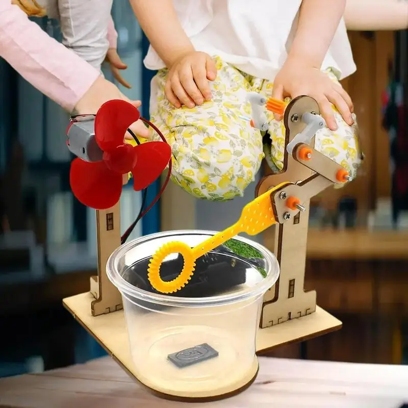 Multi-set STEM Learning Wooden Hand-cranked Bubble Machine Toy for Children