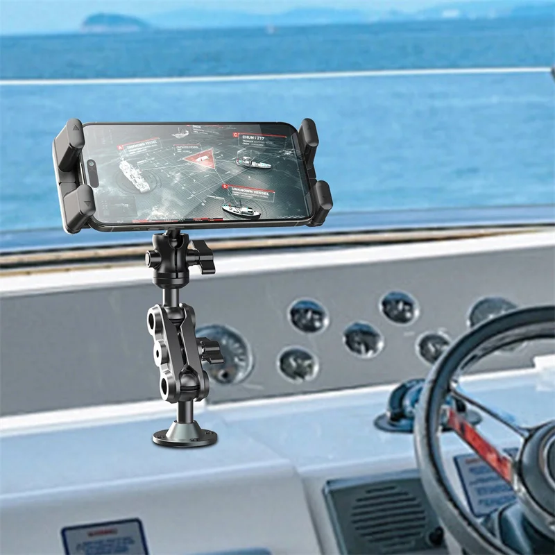 

Car Phone Holder Aluminum Heavy Duty Drill Base Tablet Holder Car Mount Dashboard 360° Adjustable 2-Stage Stand For 4.7-13" IPad