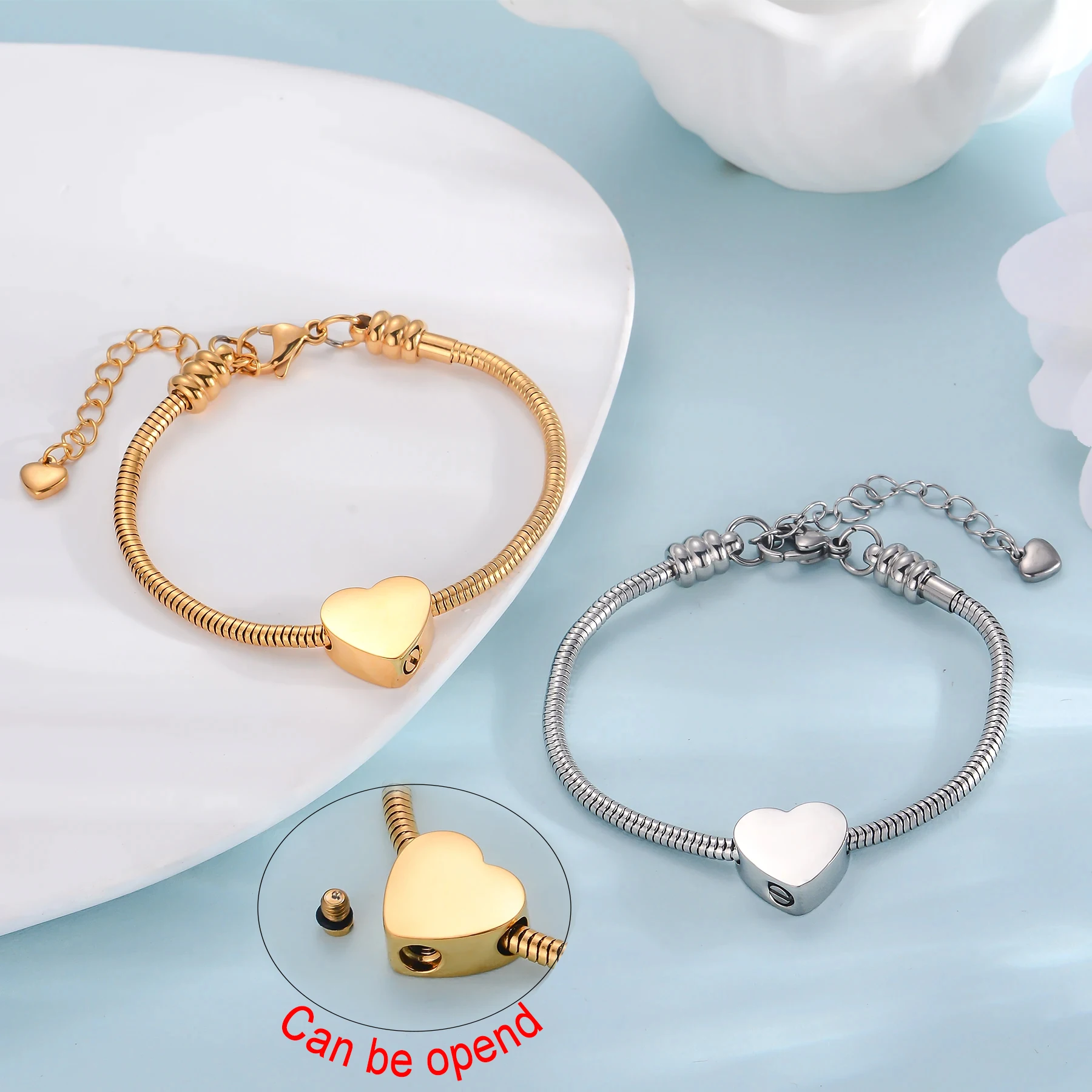 Stainless Steel Heart Urn Bracelet for Ashes Cremation Memorial Bangle Keepsake for Pet/Human Fashion Jewelry with funnel