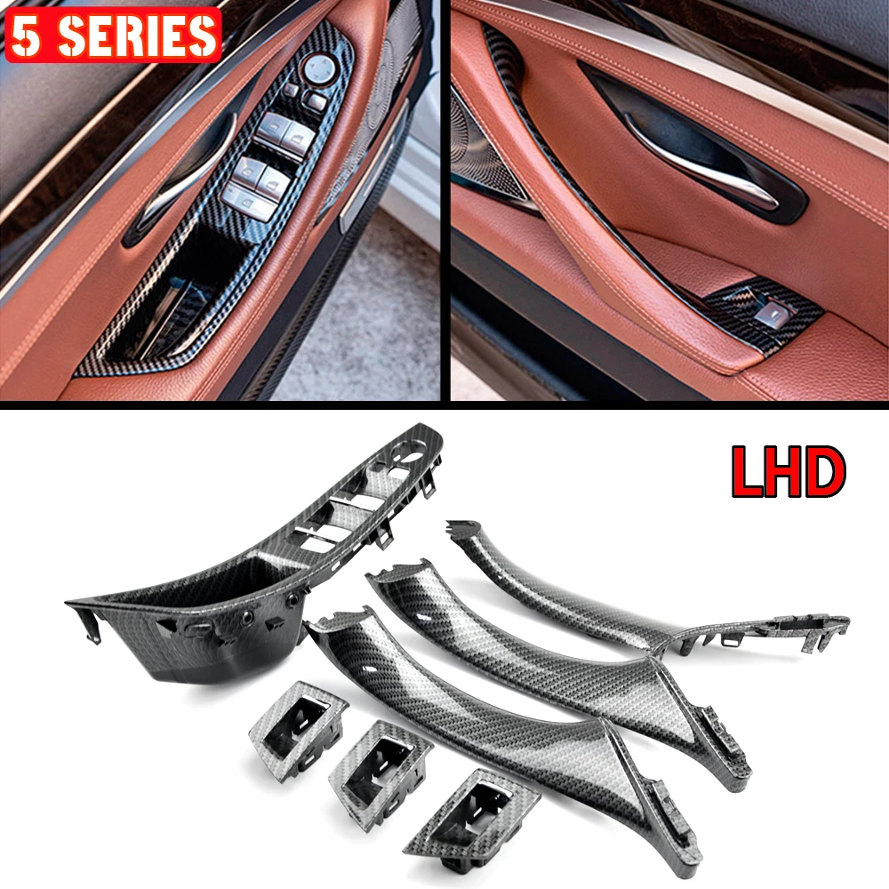 ألياف الكربون RHD LHD صالح لسيارات BMW 5 سلسلة F10 F11 520d 525d 530d 535i اللوحة الداخلية سحب غطاء الكسوة مقبض الباب الداخلي للسيارة