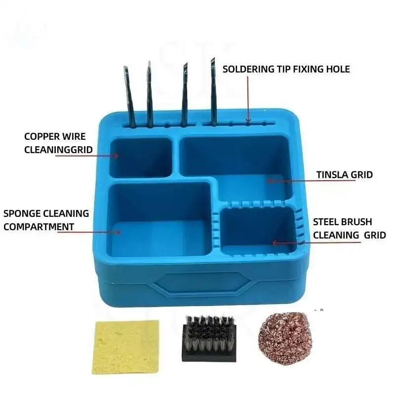 Silicone Tin Slag Box Storage Tools Soldering Iron Sponge PCB Hot Gun Nozzle Cleaning Kit Soldering Silicone Pad Hand Tool Sets