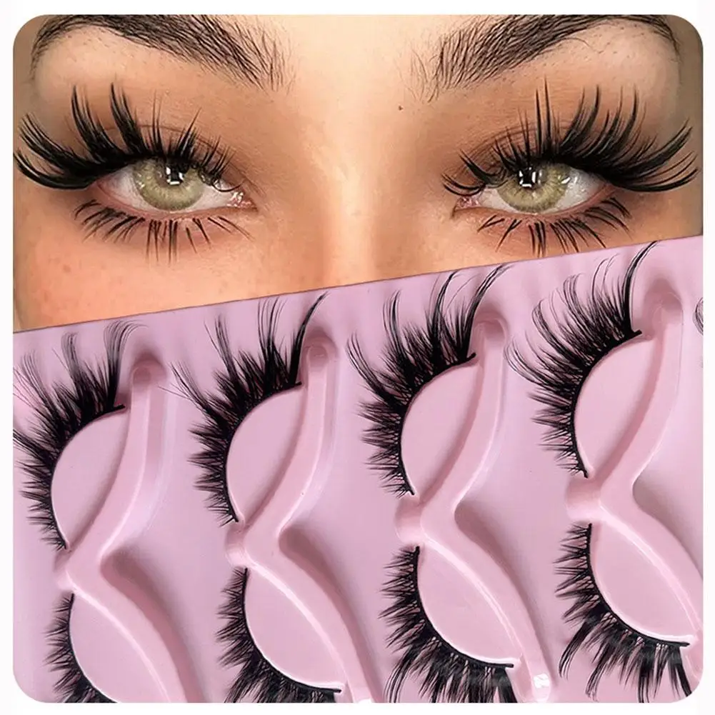 5 Pairs False Eyelashes Cat Eye Wispy End Eye Elongated Natural Fake Lashes Slender Fluffy Lashes Thick False Eyelashes New