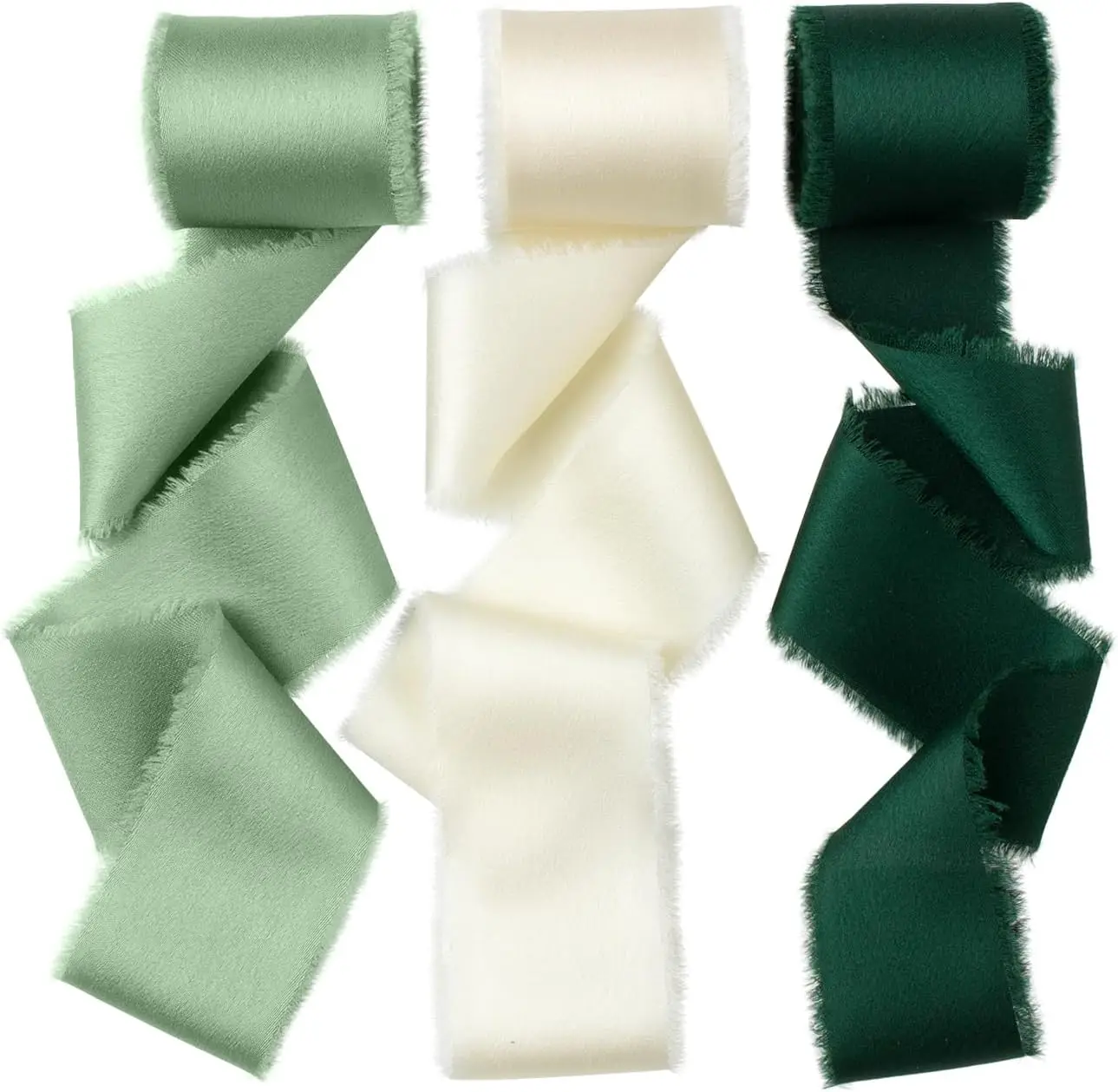 3 Rollen/Set 4 cm ausgefranstes Satinband, handgefertigt, glatt, weich, für Hochzeitseinladung, Blumensträuße, Geburtstagsfeier, DIY-Dekoration, Geschenk