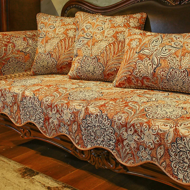 Retro Jacquard Sofa Cushions Chenille Embroidery Soft Slipcover Luxury Non-slip Sofa Cover Wear-resistant Couch Protective Cover