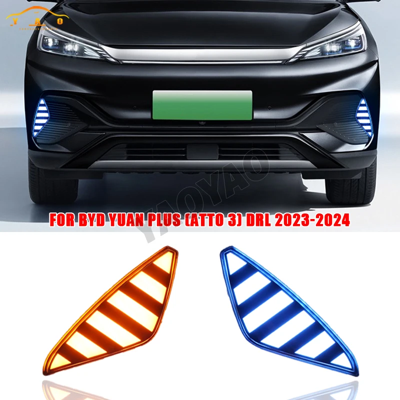 

Car Accessories Daytime Running Light For BYD YUAN PLUS ATTO 3 2023 2024 Fog Light Cover With LED Headlight DRL Daylight 12V