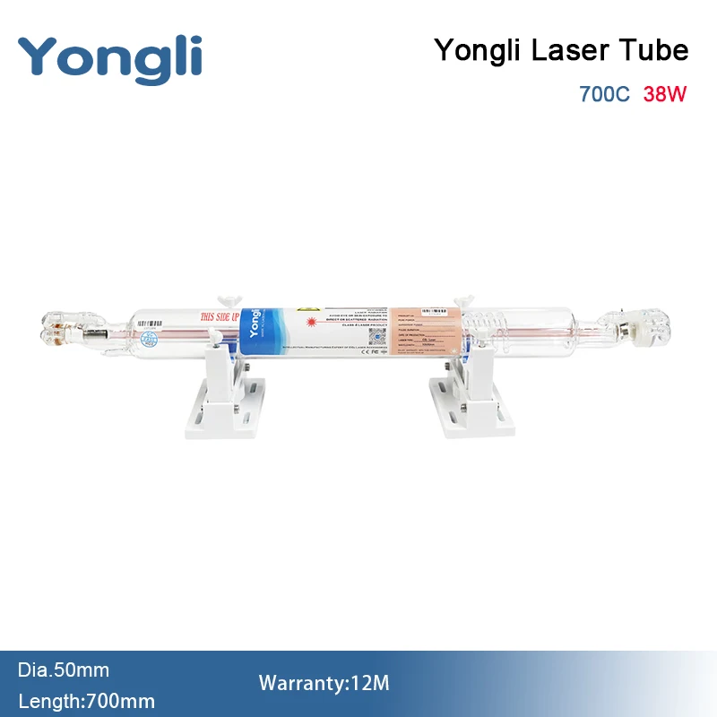 Yongli CO2 Laser Tube 38W Dia.50mm Length 700mm Glass Laser Lamp Laser Equipment Parts