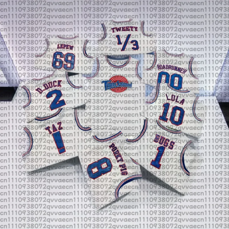 Camiseta Regata Masculina Respirável Branca com Estampa de Personagens do Filme Space Jam: Lola, Bugs, Tune Squad, Tweety, Taz e D. Duck