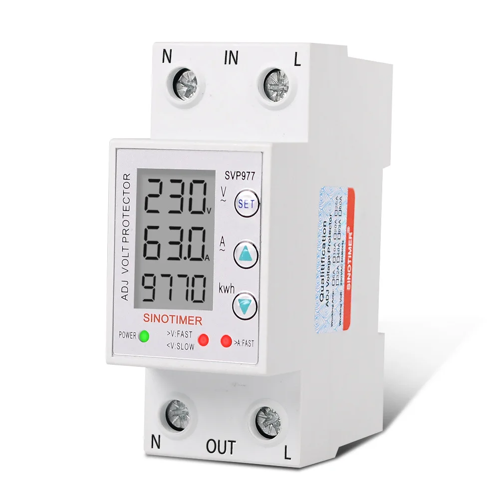 AC230V 63A/80A Adjustable Voltage and Current Protector Auto Reconnect Digital LCD Voltage Protection Relay with Wattmeter