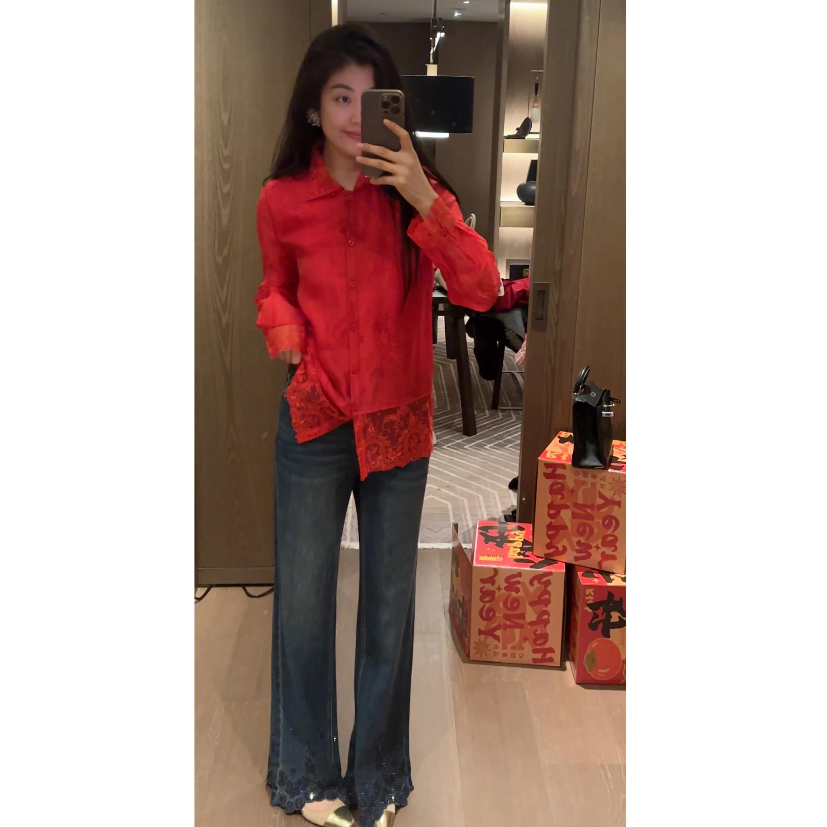 

Retro Floral Lace Patchwork Blouse Inner Wear irt Subtle Pattern Ele Sle Spring New Arrival Women's Traditional Chine...