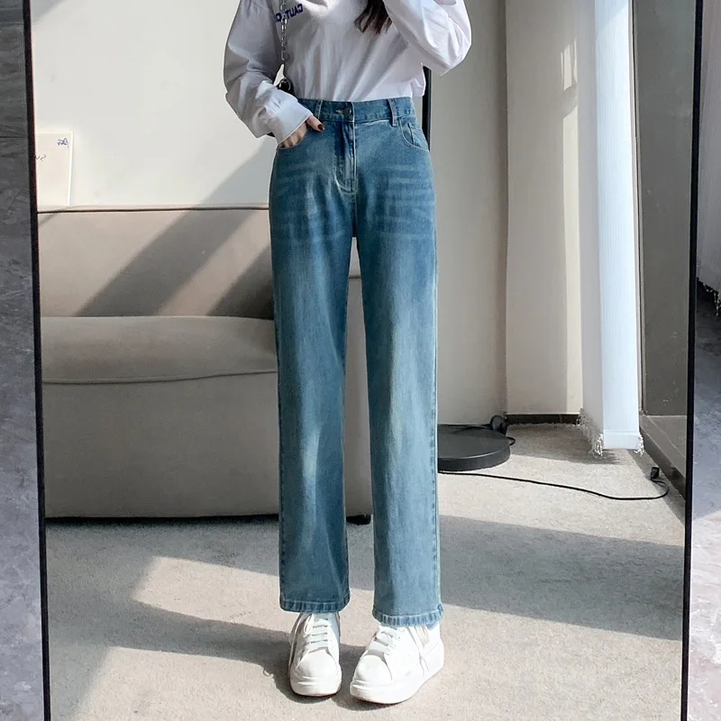 

Blue Black Y2K Mom Straight Jeans Women Denim Pants High Waist Femme Cute Korean Pencil Trousers Pants Jean Slim Streetwear