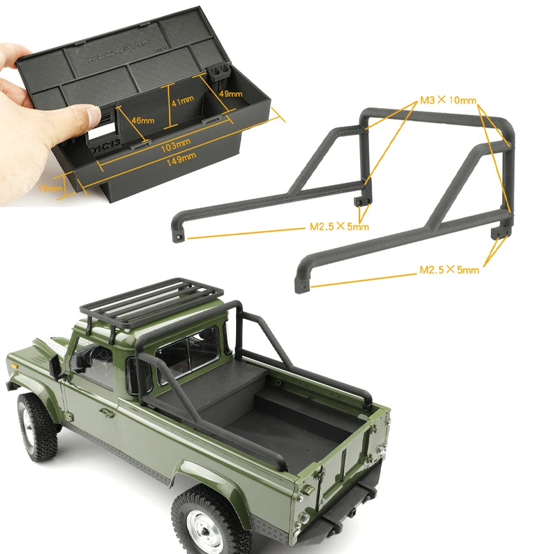 TRX4 Tool Box and Roll Cage for 1/10 RC Crawler Car Traxxas TRX4 Wild-Defender RD110 2Door Pickup Accessories