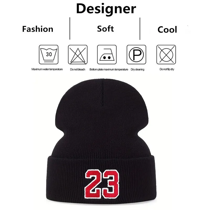 Unisex 23 Number Embroidery Beanies Autumn Winter Warm Hat Hip Cap Beanie Hat Caps for Women Men