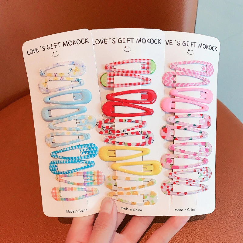 10Pcs/Set New Children Candy Color Plaid Ornament Hair Clips Baby Girls Cute Strawberry Barrettes Hairpins Kids Hair Accessories