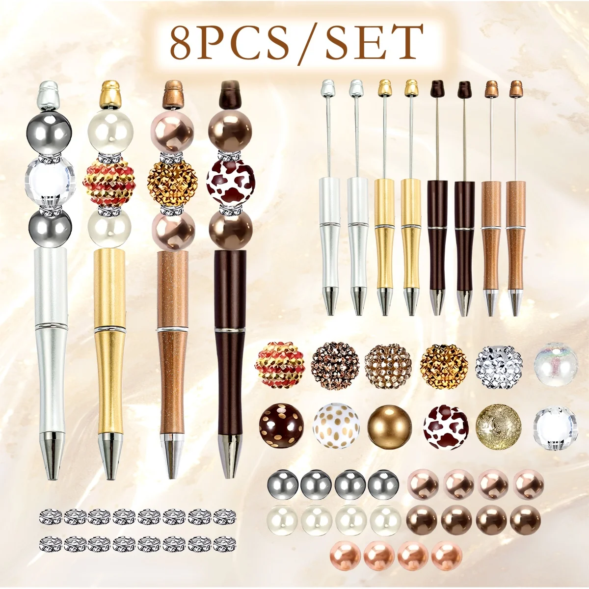 

8 шт. новая шариковая ручка с золотым кофейным розовым золотом, сделай сам, расшитая бисером и набор сверкающих акриловых бусин, офисные и учебные принадлежности