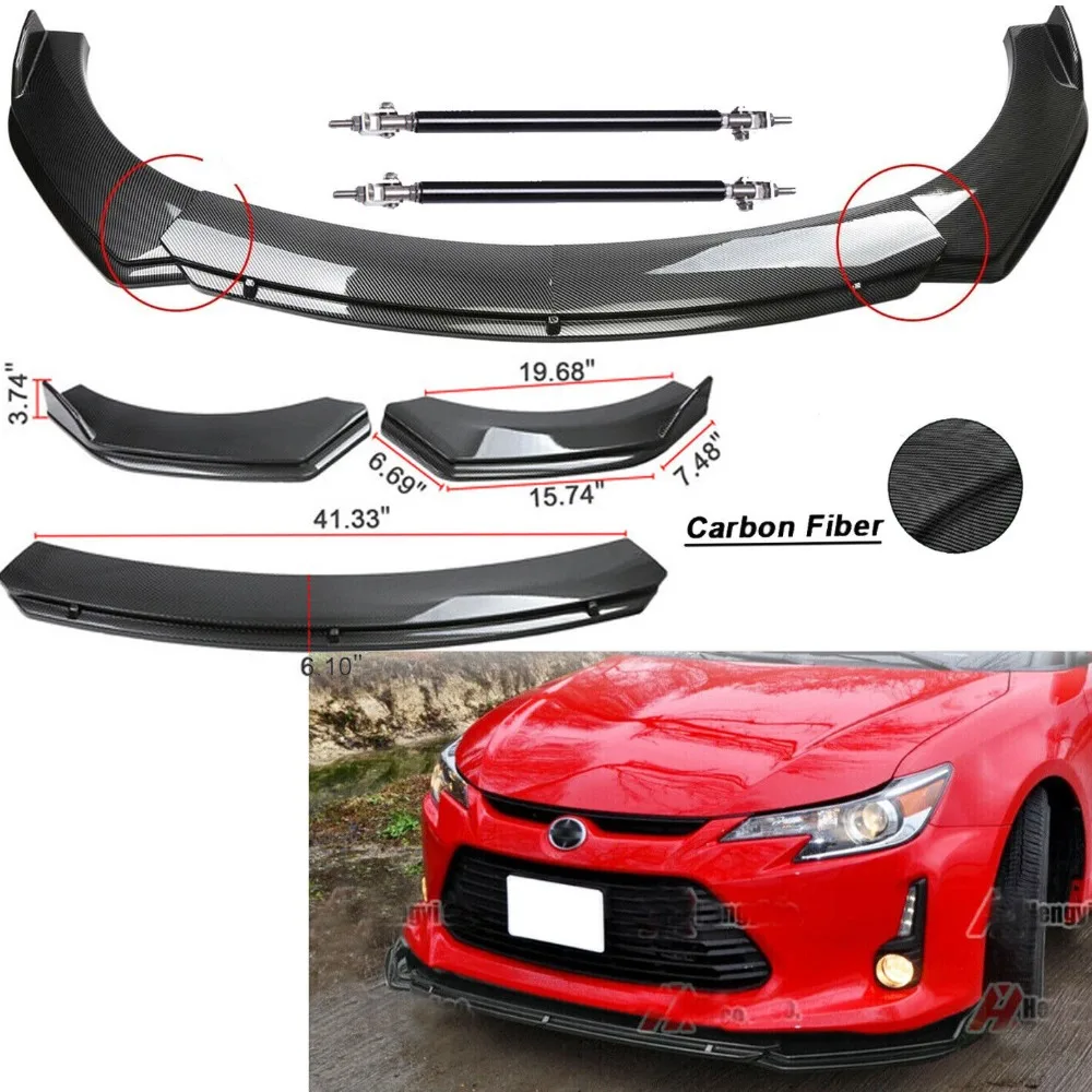 

For Scion TC FR-S Front Bumper Lip Splitter Spoiler Carbon Fiber+Strut Rods United States