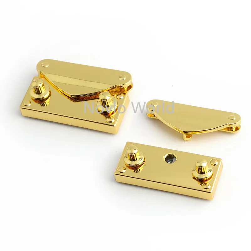 K Gold Rectangle Shape Metal Durable Clasp Turn Locks For Handbags Purse Bags Shoulder Luggage Magnetic Buckles Part Accessories