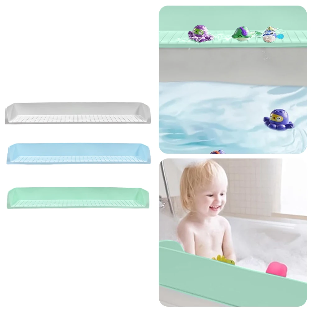 Silicone Bath Tub Splash Guard with 3°Drainage Slope Bathtub SplashGuard Play Shelf Doll Tray Caddy Holder Storage for Kids