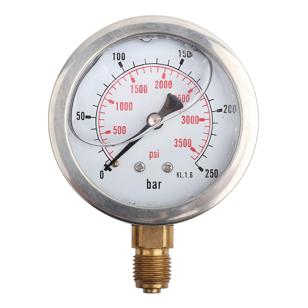 Hydraulic Water Pressure Gauge Hydraulic Pressure Gauge 0-250Bar 0- 3750PSI G1/4 63mm Dial Meter Pressure Measuring Tool