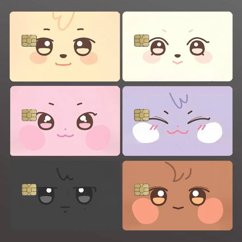 Cute A-ANITEEZ Cartoon Credit Skin Cover Card Stickers 4PCS Film Bus Pass Front Decoration Bank Debit Waterproof