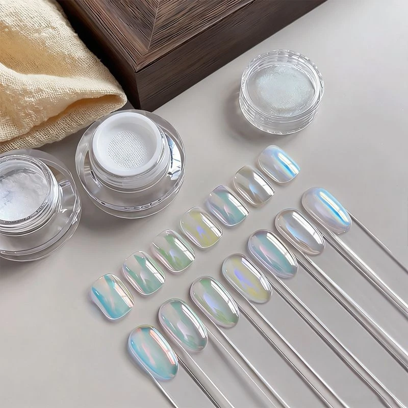 `Air Cushion Aurora Chrome Nail Powder 0.8g Japanese Unicorn Mermaid Macaron Neon Iridescent Rubbing Pigment Mirror Nail Art