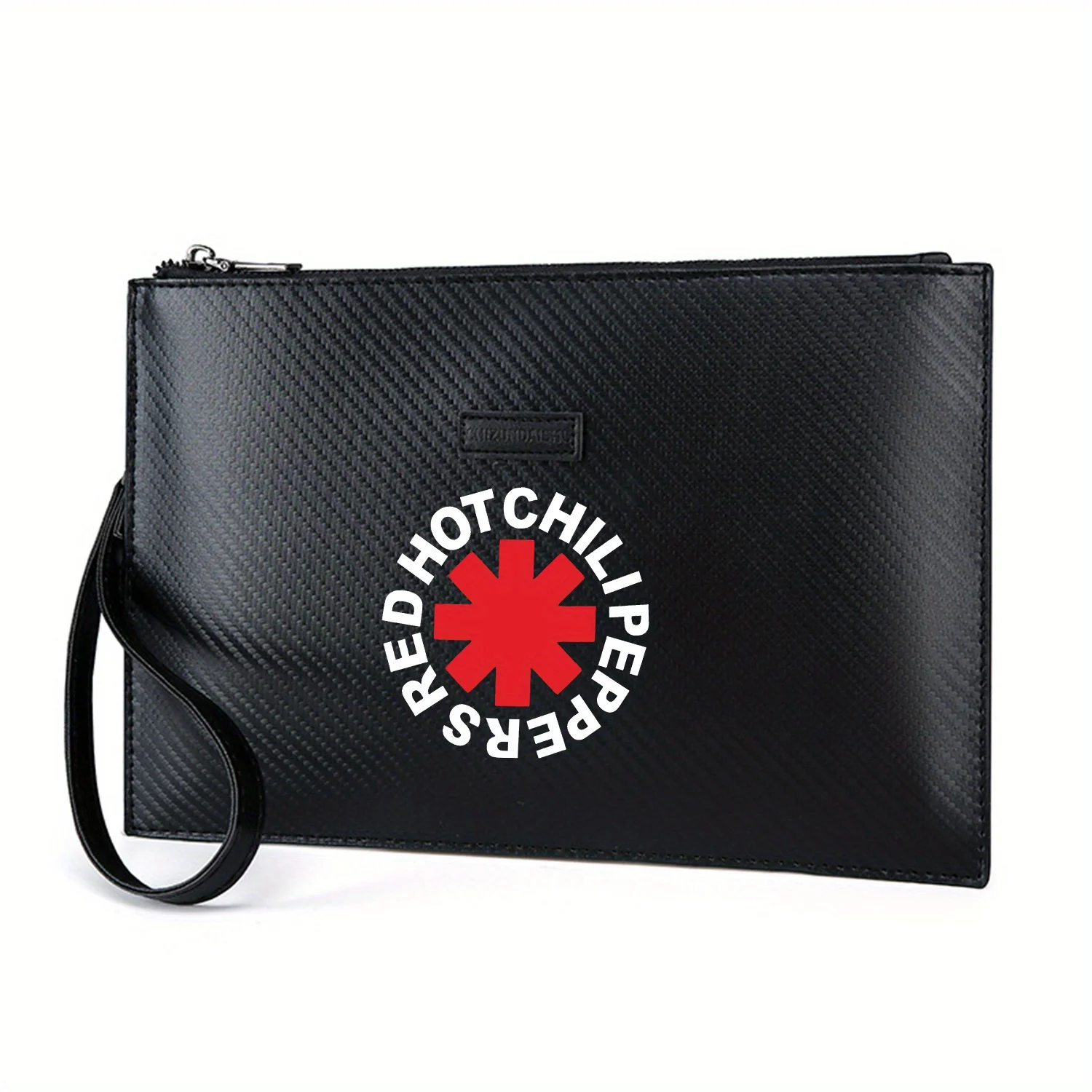 Red logo white text band Elegant Printed PU Men's Handbag Fashionable and Practical for Everyday Carry