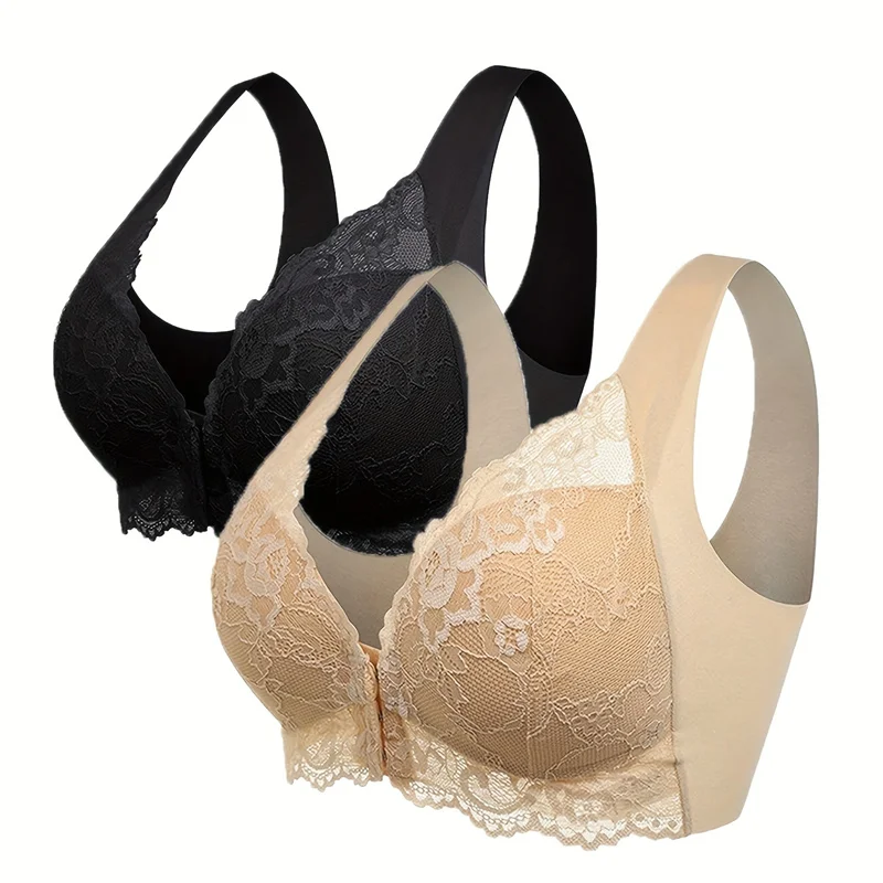 

2pcs Lace Bra Seamless No Steel Ring Gathering Sports Tank Top Bra Beauty Back Bra Removable Padding bralette