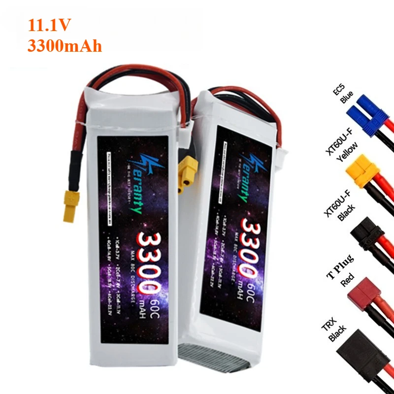 Rechargeable Batteries 11.1V 3300mAh with Deans Plug XT60 XT30 Connector for RC Car Helicopter Drone Boat Airplane 45C Battery