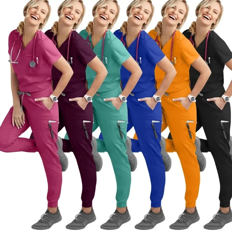 

Unisex Veterinary Dental Medical Scrubs Set Short Sleeve Top Pants Doctors Nurses and Healthcare Professional Surgical Scrubs