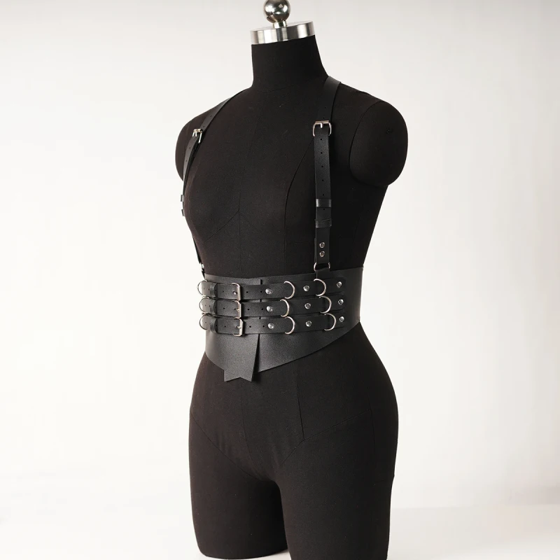 Women's Fashion Wide Belt Punk Vest Strap PU Leather Waist Drawstring Holiday Party Wear