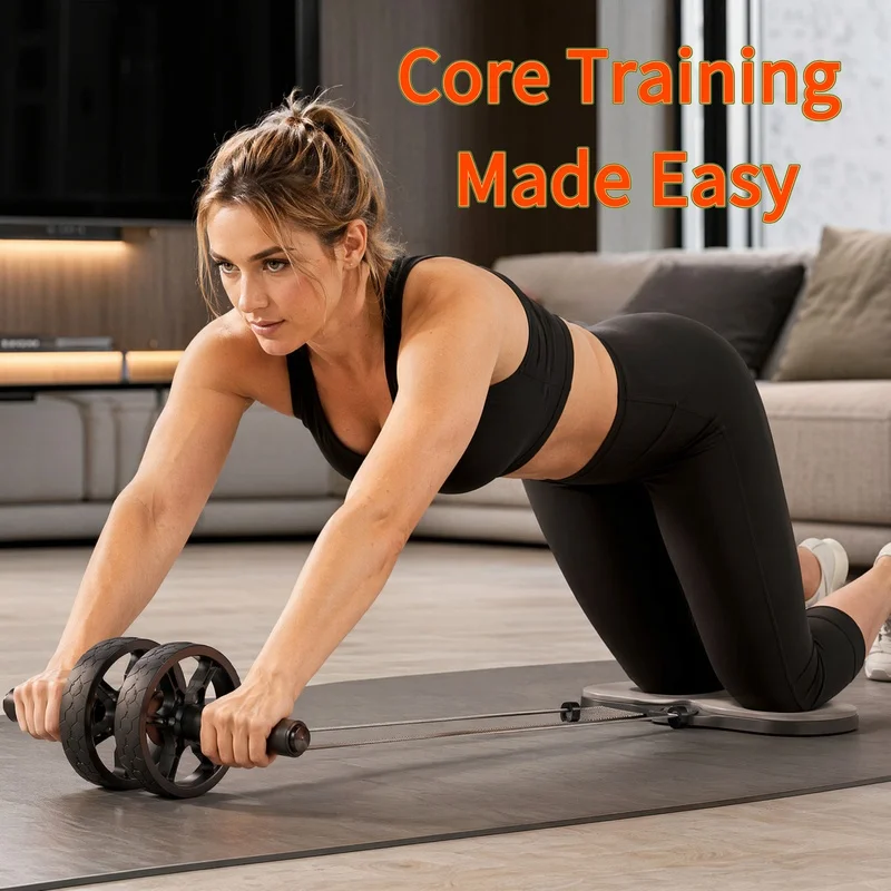 Auto Rebound Ab Wheel Roller Dual Wheel Abdominal Muscle Trainer Home Gym Equipment with Knee Pad Foldable Core Exercise